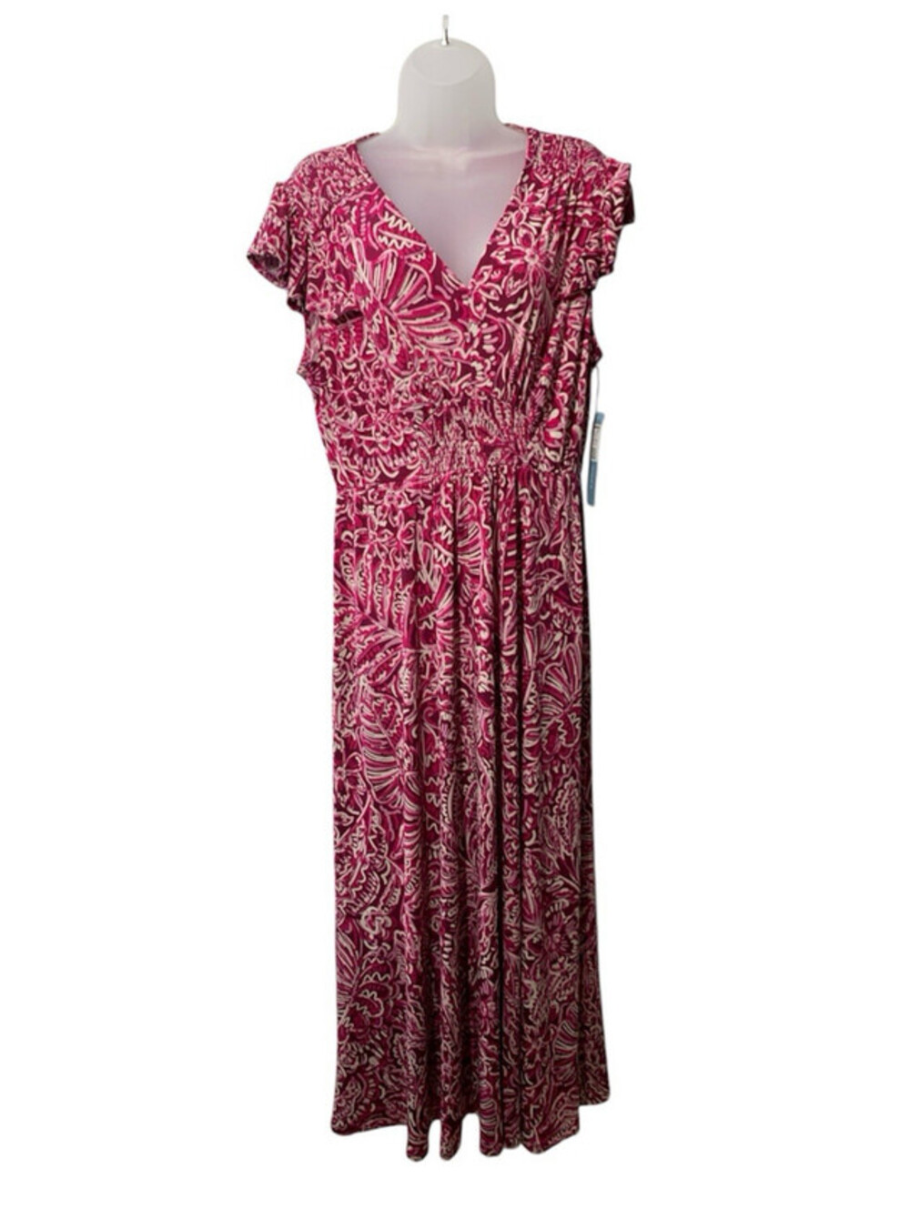 London Times Women's V-Neck Flutter Sleeve Fit and Flare Dress Plum/Pink Size 12